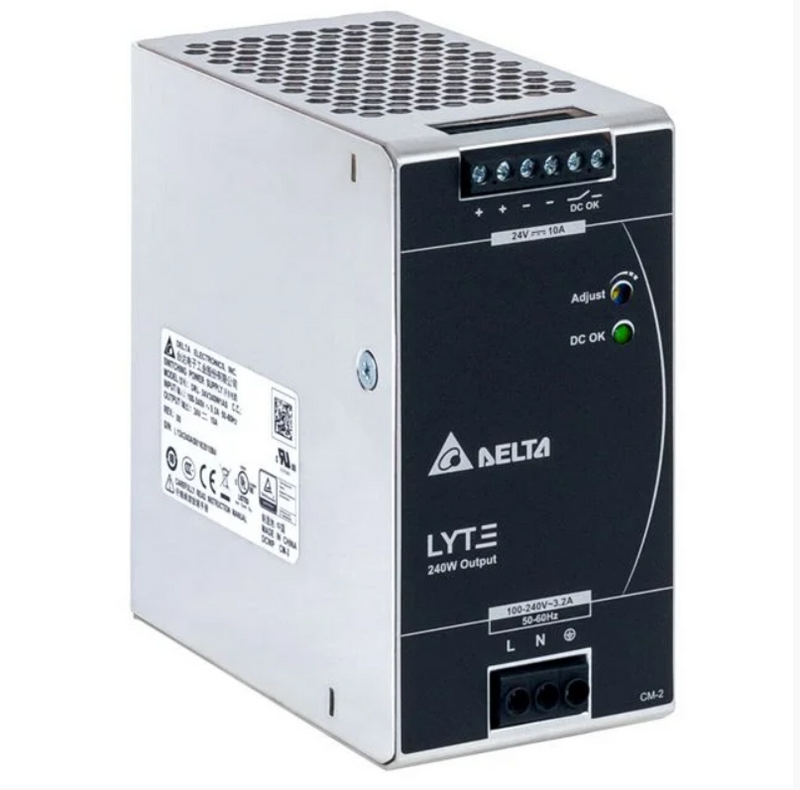 DRL-24V240W1AA Fonte de Alimentação entrada 85 a 264 Vca e saída 24 Vdc 240W (10A) p/trilho DIN gabinete SGCC/alumínio DELTA