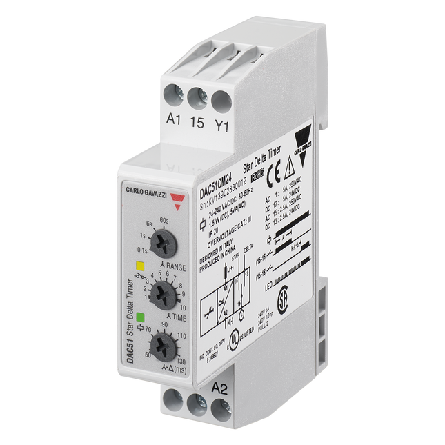 DAC51CM24 - RELE TEMPORIZADOR ESTRELA TRIANGULO 0,1 A 600Seg 1REV 24~240VAC.