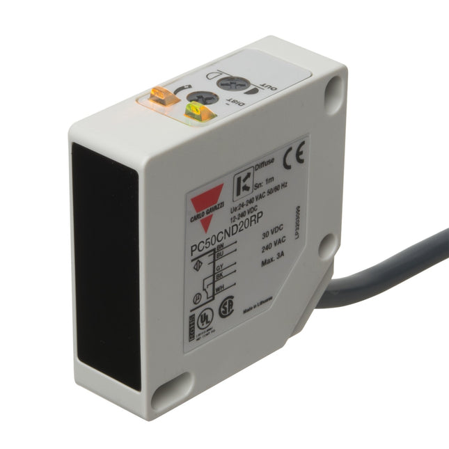 PC50CND20RP - SENSOR FOTOELETRICO 50x50mm DIF.Ds2mts AL. 12~240vca/vcc NA+NF  c.g.