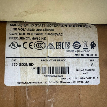 150SD3NBD - Partida suave Allen-Bradley SMC 50 de estado sólido 480V 520A Controle de 240 VCA